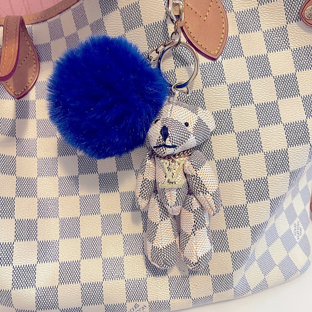 Designer Inspired teddy bear and Pom Pom keychain for handbag 😍